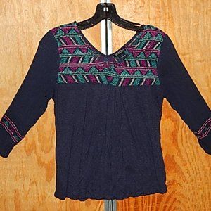 #1479 Lucky Brand Blouse defects (see all pics) Embroidered Boho Small